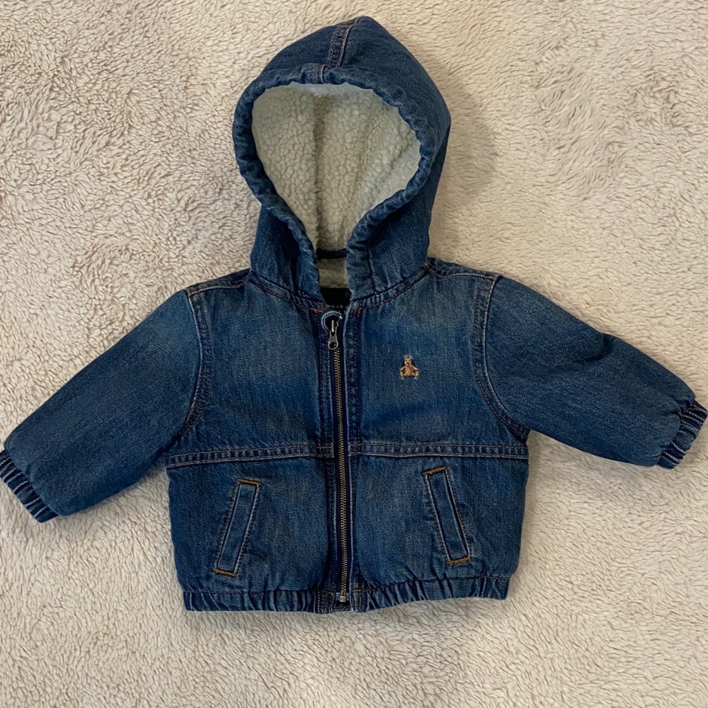 Gap Baby Hooded Denim Jacket Sherpa Lined 6–12M